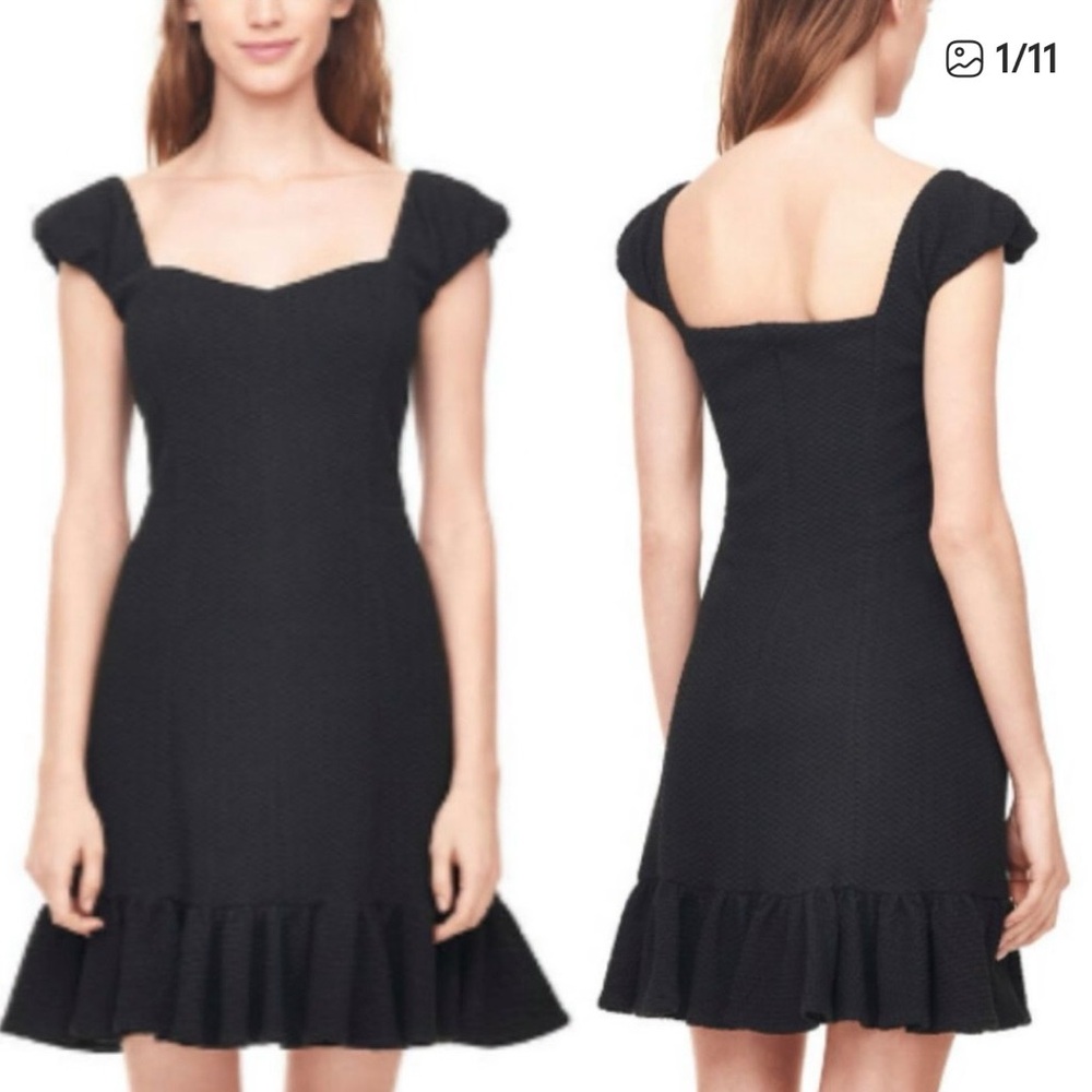 Rebecca Taylor Black Dress with Ruffle Hem and cap sleeve lots of stretch #846